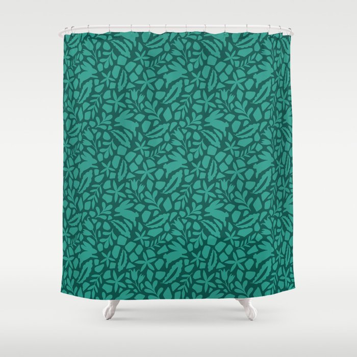 Folk Art Bunnies - Verdigris  Shower Curtain Gallery Image 1