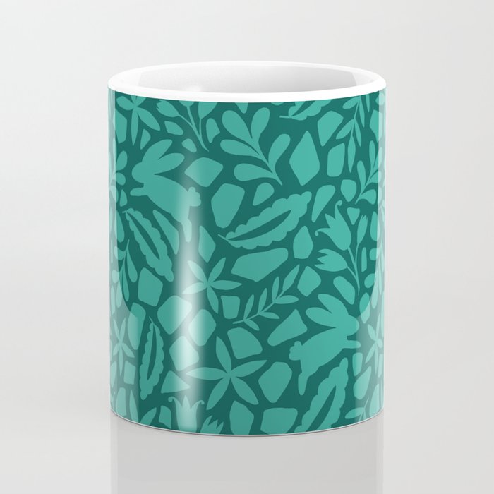 Folk Art Bunnies - Verdigris  Coffee Mug Gallery Image 4