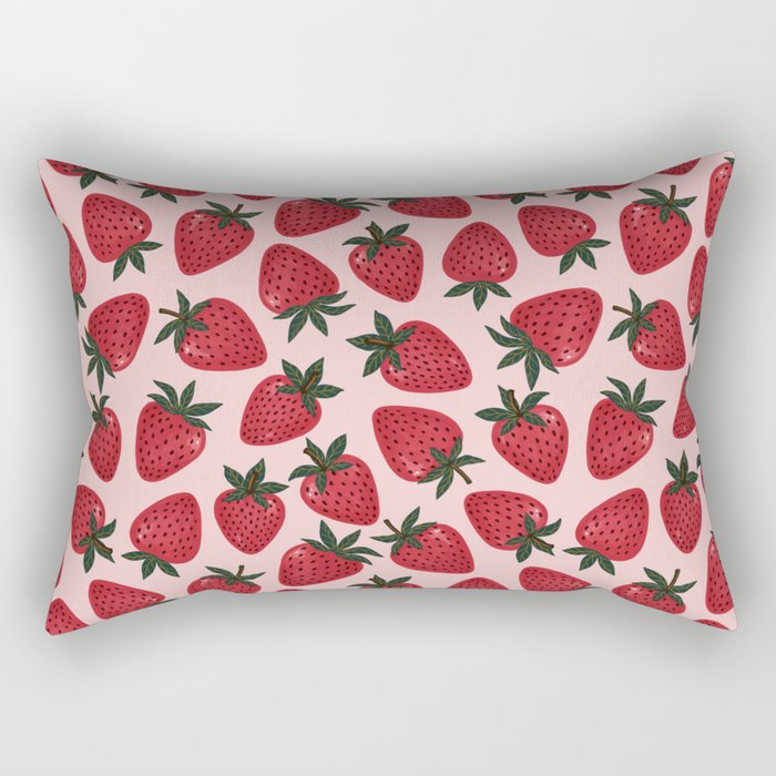 Gouache Strawberry in Pink Rectangular Pillow Gallery Image 2