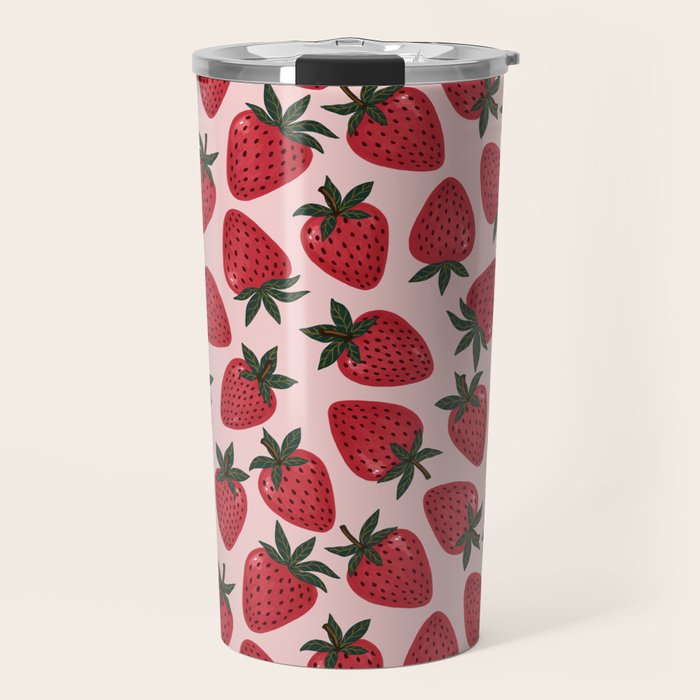 Gouache Strawberry in Pink Travel Mug Gallery Image 1