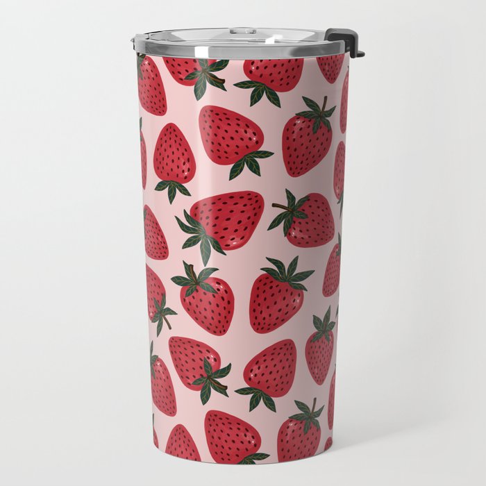 Gouache Strawberry in Pink Travel Mug Gallery Image 2