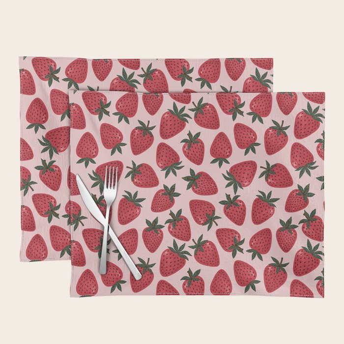 Gouache Strawberry in Pink Placemat Gallery Image 1