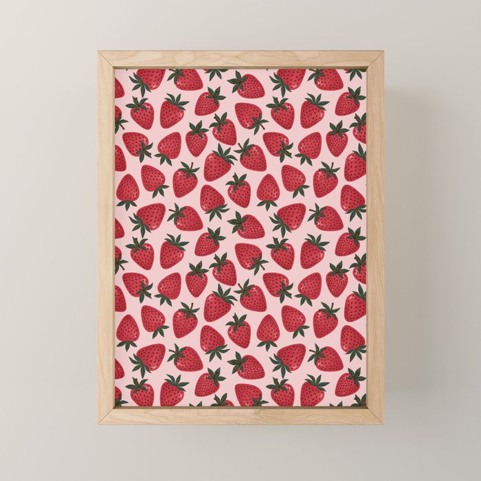 Gouache Strawberry in Pink Mini Art Print Gallery Image 1