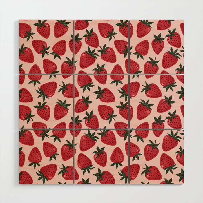 Gouache Strawberry in Pink Wood Wall Art Gallery Image 1