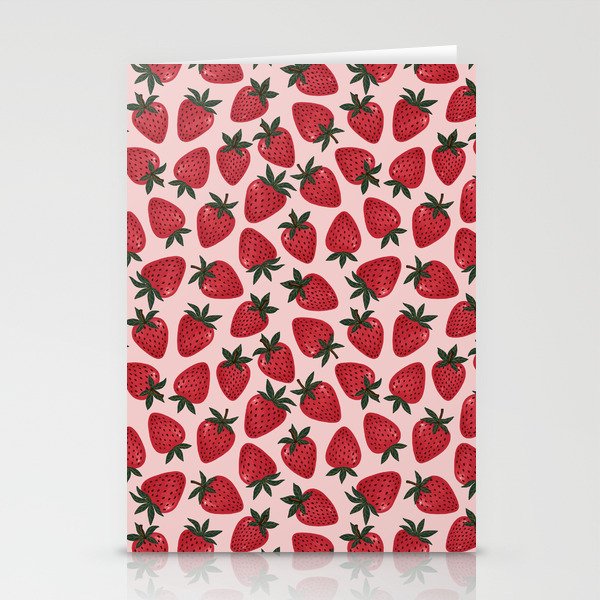 Gouache Strawberry in Pink Stationery Card Gallery Image 1