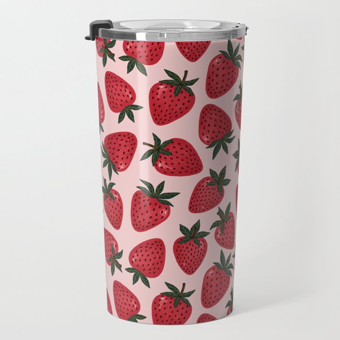 Gouache Strawberry in Pink Travel Mug Gallery Image 3