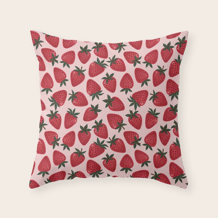 Gouache Strawberry in Pink Throw Pillow Gallery Image 6