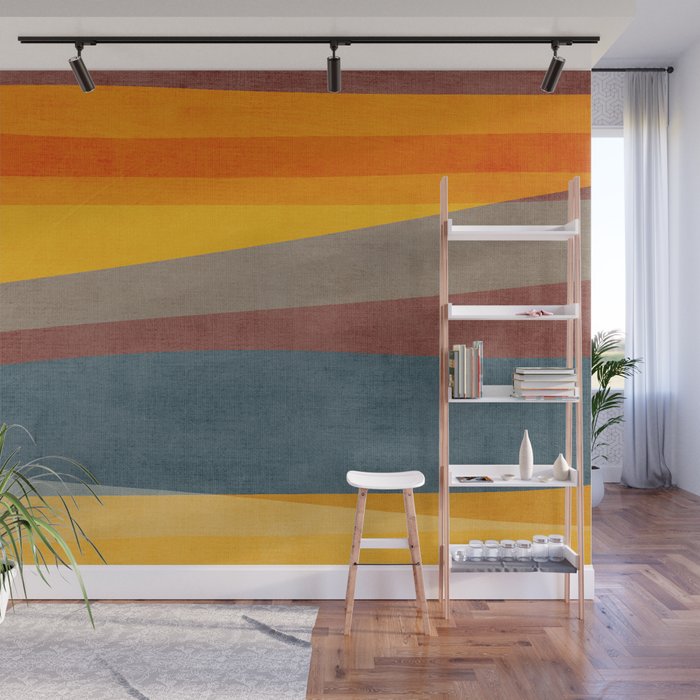 Orange Blue Yellow Beige Modern MCM Art Wall Mural Gallery Image 1