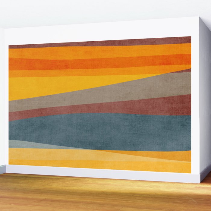 Orange Blue Yellow Beige Modern MCM Art Wall Mural Gallery Image 2