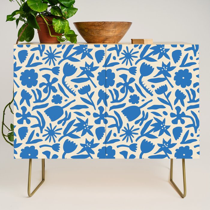 Blue flower nature art pattern Credenza Gallery Image 1