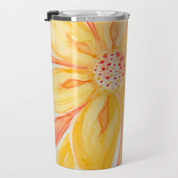 Sunburst Yellow and Orange Abstract Watercolor Flower Travel Mug Gallery Image 3
