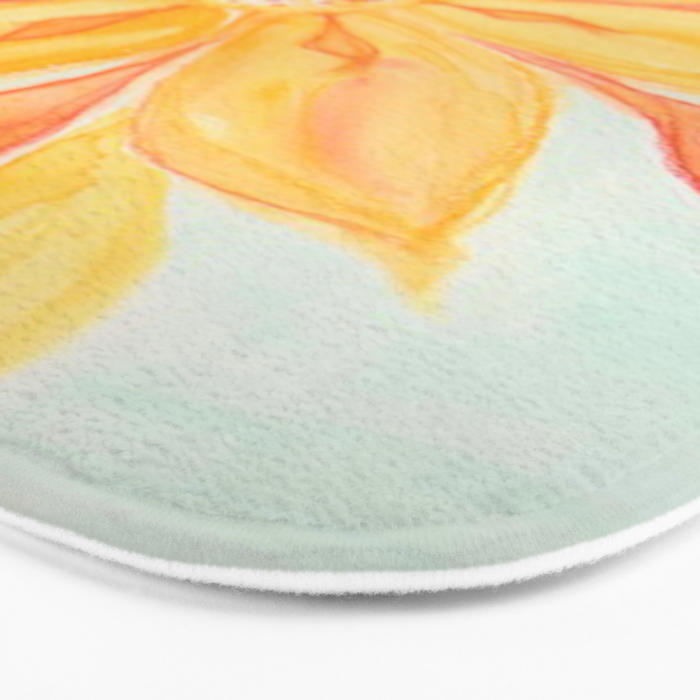 Sunburst Yellow and Orange Abstract Watercolor Flower Bath Mat Gallery Image 3