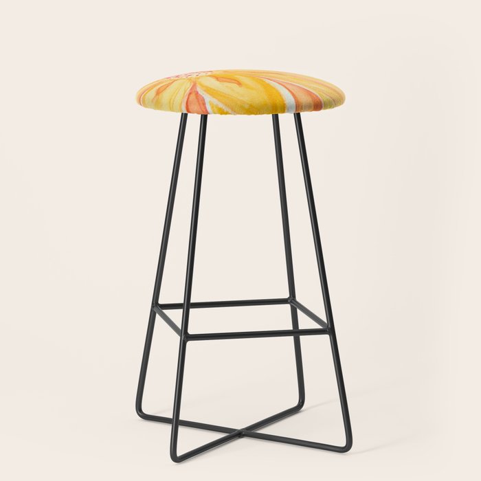 Sunburst Yellow and Orange Abstract Watercolor Flower Stool Gallery Image 1