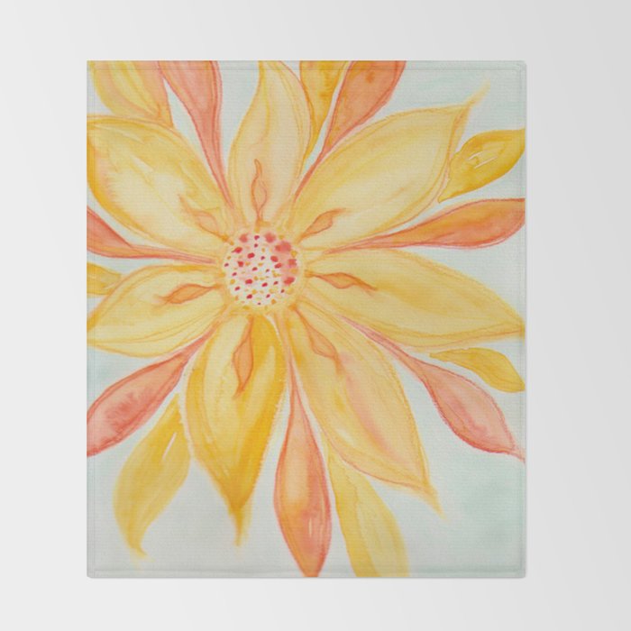 Sunburst Yellow and Orange Abstract Watercolor Flower Throw Blanket Gallery Image 2