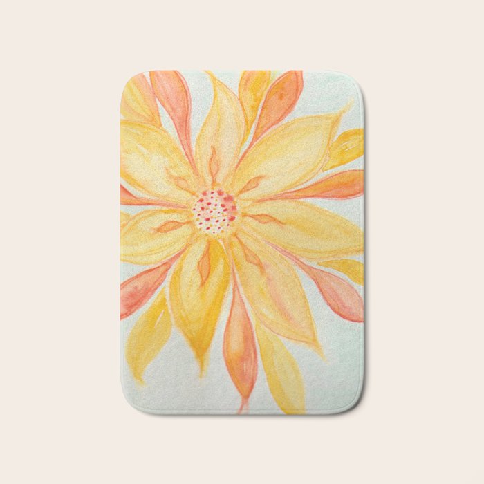 Sunburst Yellow and Orange Abstract Watercolor Flower Bath Mat Gallery Image 1