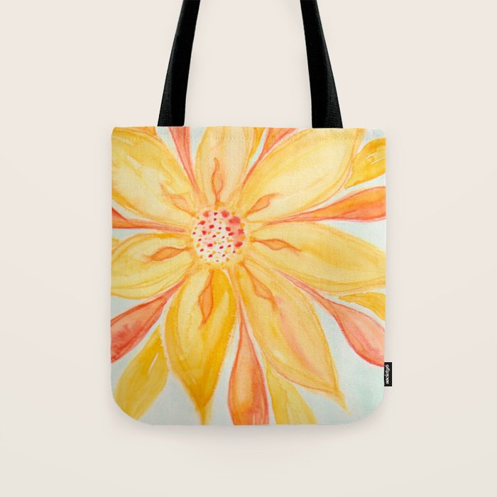 Sunburst Yellow and Orange Abstract Watercolor Flower Tote Bag Gallery Image 1