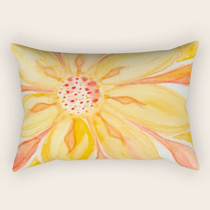 Sunburst Yellow and Orange Abstract Watercolor Flower Rectangular Pillow Gallery Image 1