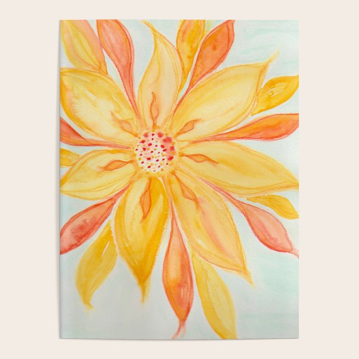 Sunburst Yellow and Orange Abstract Watercolor Flower Poster Gallery Image 1