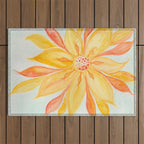 Sunburst Yellow and Orange Abstract Watercolor Flower Outdoor Rug Gallery Image 1