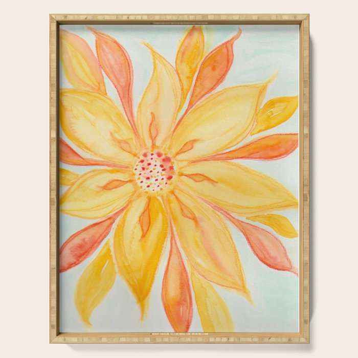 Sunburst Yellow and Orange Abstract Watercolor Flower Serving Tray Gallery Image 1