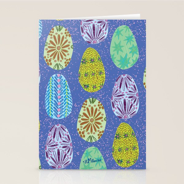 Colorful Folk Art Easter Eggs in Lavender & Green Stationery Card Gallery Image 2