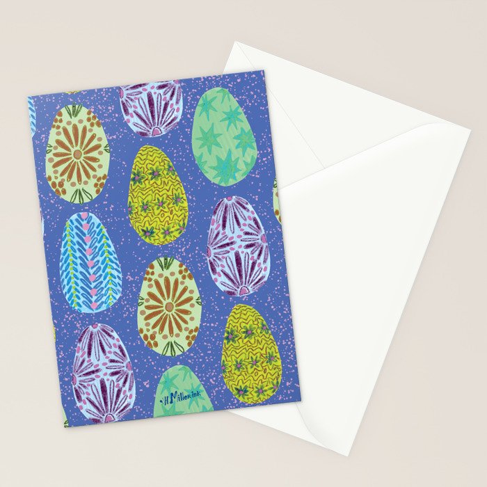 Colorful Folk Art Easter Eggs in Lavender & Green Stationery Card Gallery Image 2