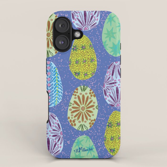 Colorful Folk Art Easter Eggs in Lavender & Green iPhone Case Gallery Image 1