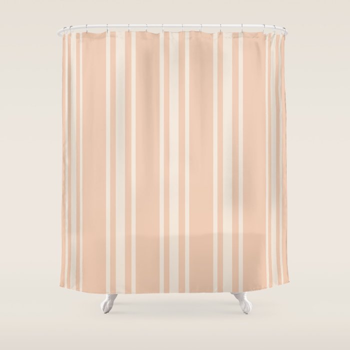 Mediterranean Ticking Stripe Dusty Peach Sand Shower Curtain Gallery Image 1