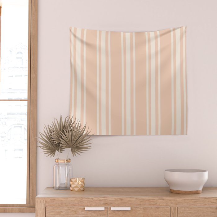 Mediterranean Ticking Stripe Dusty Peach Sand Wall Tapestry Gallery Image 2