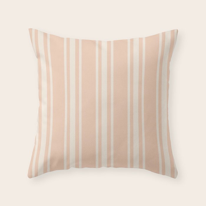 Mediterranean Ticking Stripe Dusty Peach Sand Throw Pillow Gallery Image 1