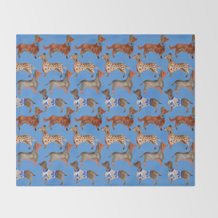 Dachshunds - Cornflower Blue Palette Throw Blanket Gallery Image 2