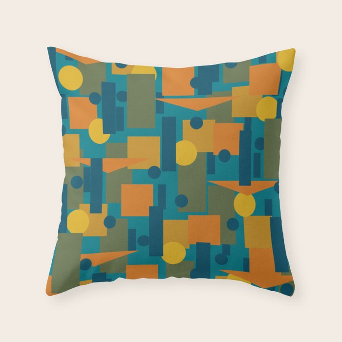Mid-Century Modern Geometrica Pattern in Moroccan Teal Blue Olive Green Mustard Yellow Orange Throw Pillow Gallery Image 6