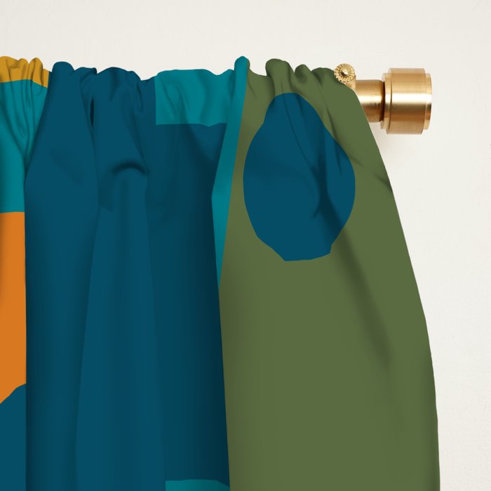 Mid-Century Modern Geometrica Pattern in Moroccan Teal Blue Olive Green Mustard Yellow Orange Window Curtain Gallery Image 2