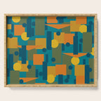 Mid-Century Modern Geometrica Pattern in Moroccan Teal Blue Olive Green Mustard Yellow Orange Serving Tray Gallery Image 1