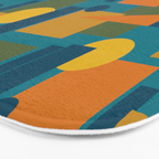 Mid-Century Modern Geometrica Pattern in Moroccan Teal Blue Olive Green Mustard Yellow Orange Bath Mat Gallery Image 3