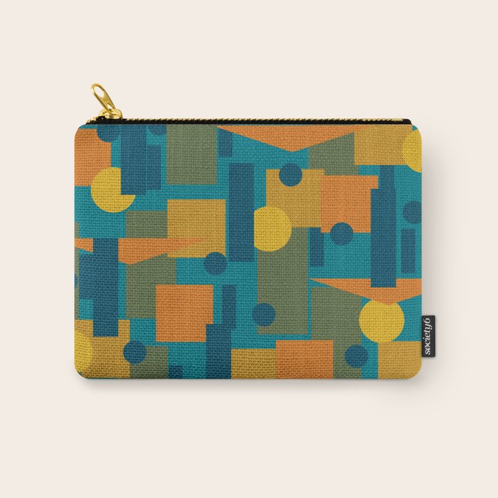 Mid-Century Modern Geometrica Pattern in Moroccan Teal Blue Olive Green Mustard Yellow Orange Carry All Pouch Gallery Image 1