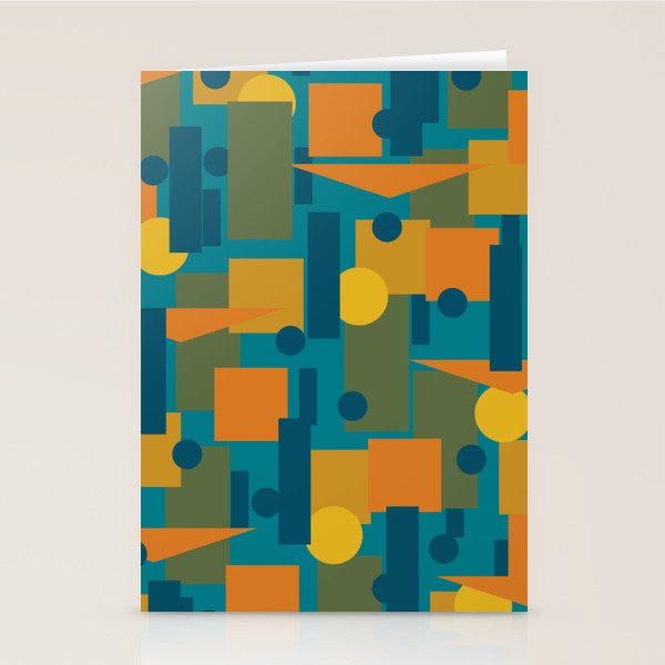 Mid-Century Modern Geometrica Pattern in Moroccan Teal Blue Olive Green Mustard Yellow Orange Stationery Card Gallery Image 1
