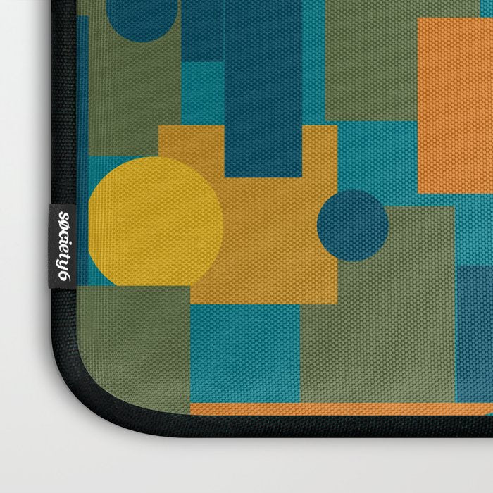 Mid-Century Modern Geometrica Pattern in Moroccan Teal Blue Olive Green Mustard Yellow Orange Laptop Sleeve Gallery Image 3
