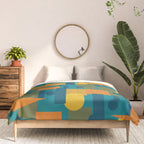Mid-Century Modern Geometrica Pattern in Moroccan Teal Blue Olive Green Mustard Yellow Orange Comforter Gallery Image 3
