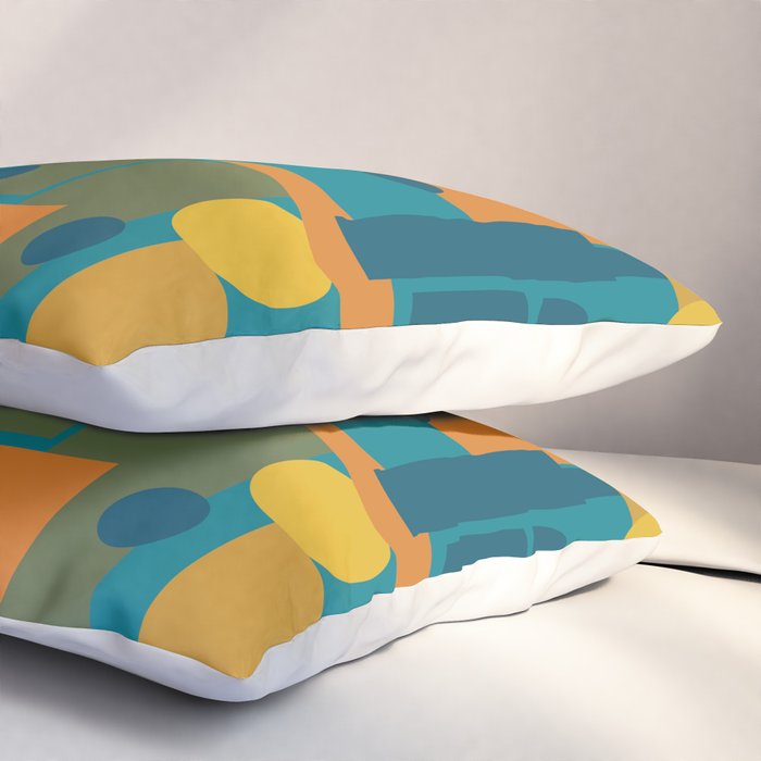 Mid-Century Modern Geometrica Pattern in Moroccan Teal Blue Olive Green Mustard Yellow Orange Pillow Sham Gallery Image 3