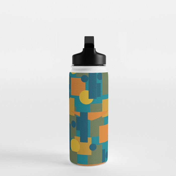 Mid-Century Modern Geometrica Pattern in Moroccan Teal Blue Olive Green Mustard Yellow Orange Water Bottle Gallery Image 3