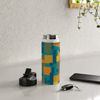 Mid-Century Modern Geometrica Pattern in Moroccan Teal Blue Olive Green Mustard Yellow Orange Water Bottle Gallery Image 4