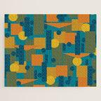 Mid-Century Modern Geometrica Pattern in Moroccan Teal Blue Olive Green Mustard Yellow Orange Jigsaw Puzzle Gallery Image 1