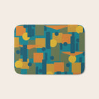 Mid-Century Modern Geometrica Pattern in Moroccan Teal Blue Olive Green Mustard Yellow Orange Bath Mat Gallery Image 1