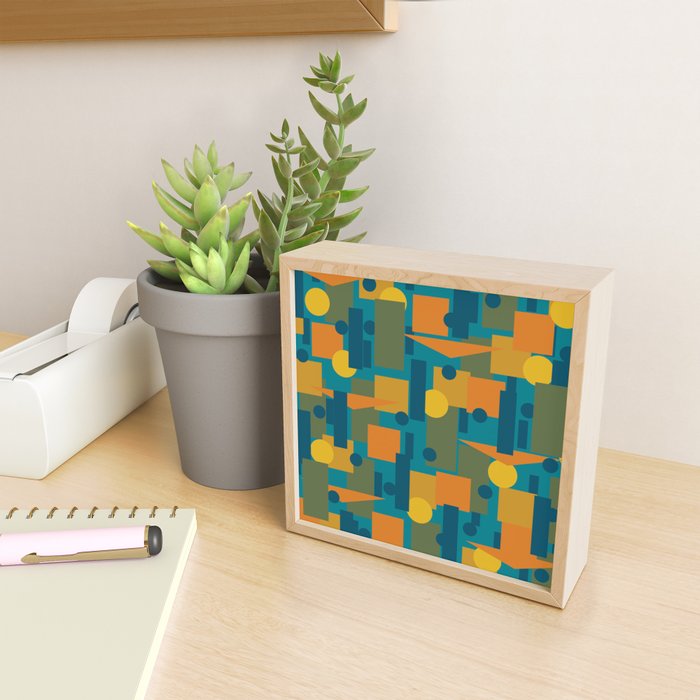 Mid-Century Modern Geometrica Pattern in Moroccan Teal Blue Olive Green Mustard Yellow Orange Mini Art Print Gallery Image 2