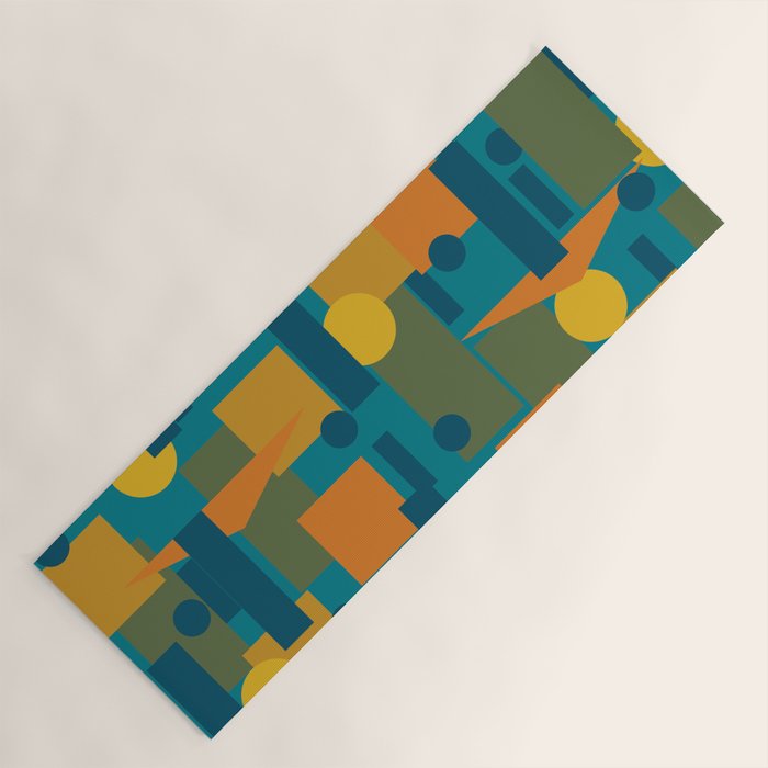Mid-Century Modern Geometrica Pattern in Moroccan Teal Blue Olive Green Mustard Yellow Orange Yoga Mat Gallery Image 1