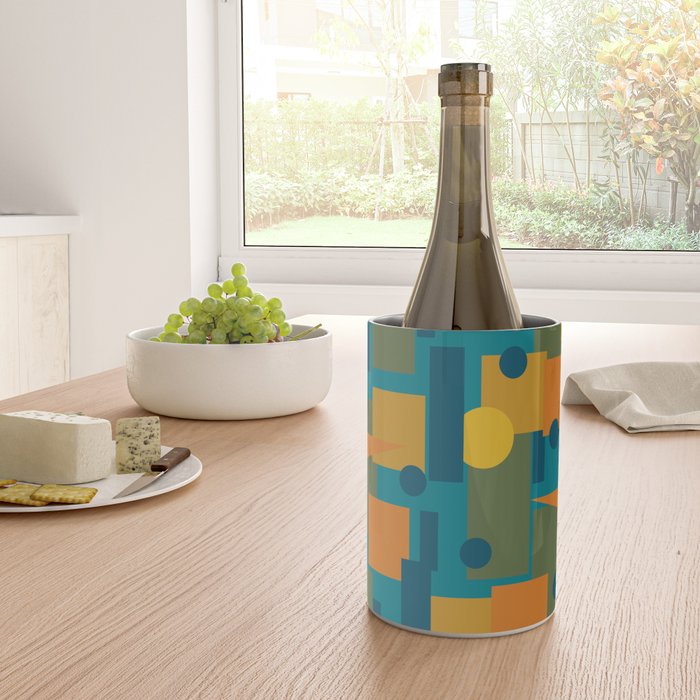 Mid-Century Modern Geometrica Pattern in Moroccan Teal Blue Olive Green Mustard Yellow Orange Wine Chiller Gallery Image 4