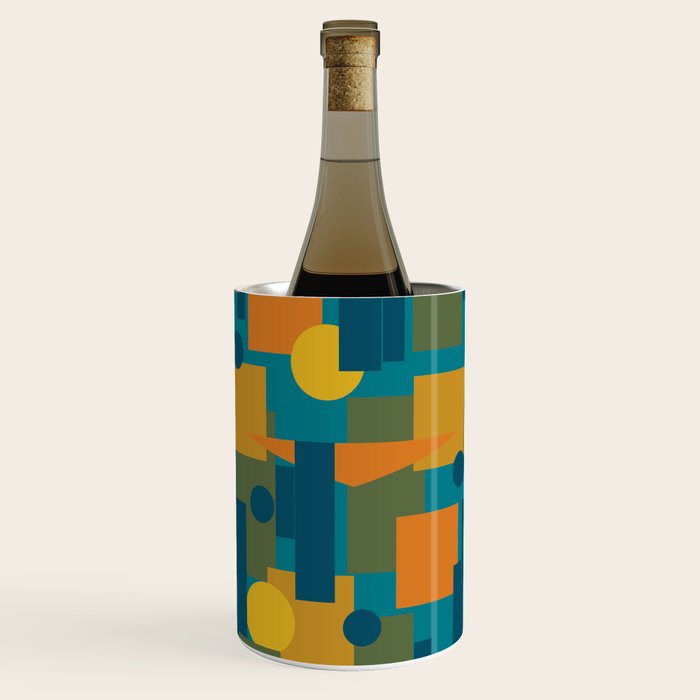 Mid-Century Modern Geometrica Pattern in Moroccan Teal Blue Olive Green Mustard Yellow Orange Wine Chiller Gallery Image 2