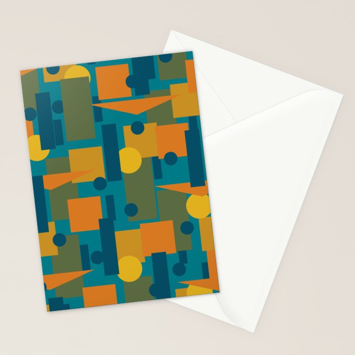 Mid-Century Modern Geometrica Pattern in Moroccan Teal Blue Olive Green Mustard Yellow Orange Stationery Card Gallery Image 2