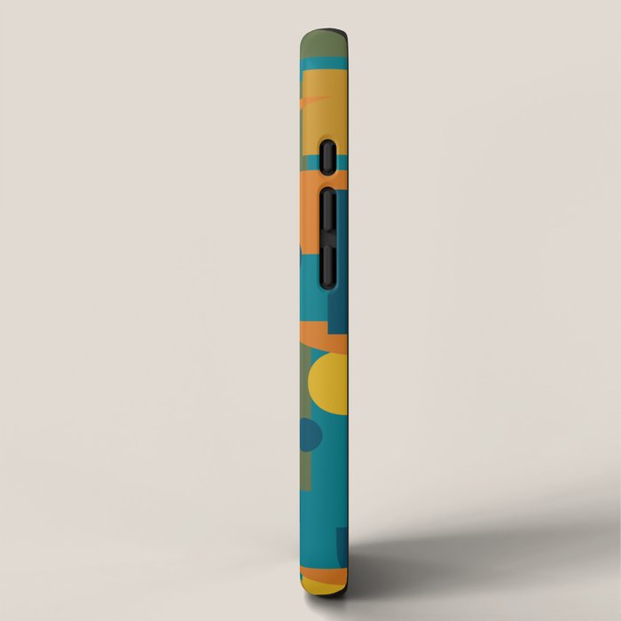 Mid-Century Modern Geometrica Pattern in Moroccan Teal Blue Olive Green Mustard Yellow Orange iPhone Case Gallery Image 2